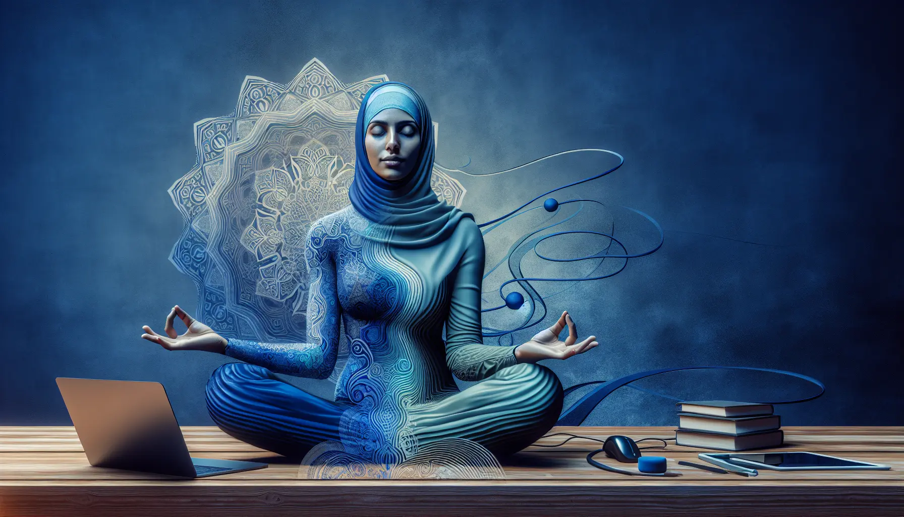 Una persona che medita in un ambiente tranquillo, circondata dalla natura.