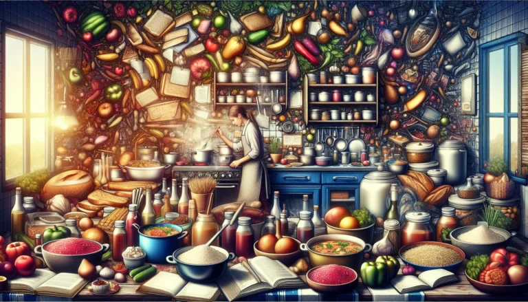 Piatto di lasagna fumante servito su un tavolo rustico, circondato da ingredienti freschi e utensili da cucina, evocando sentimenti di calore e convivialità.