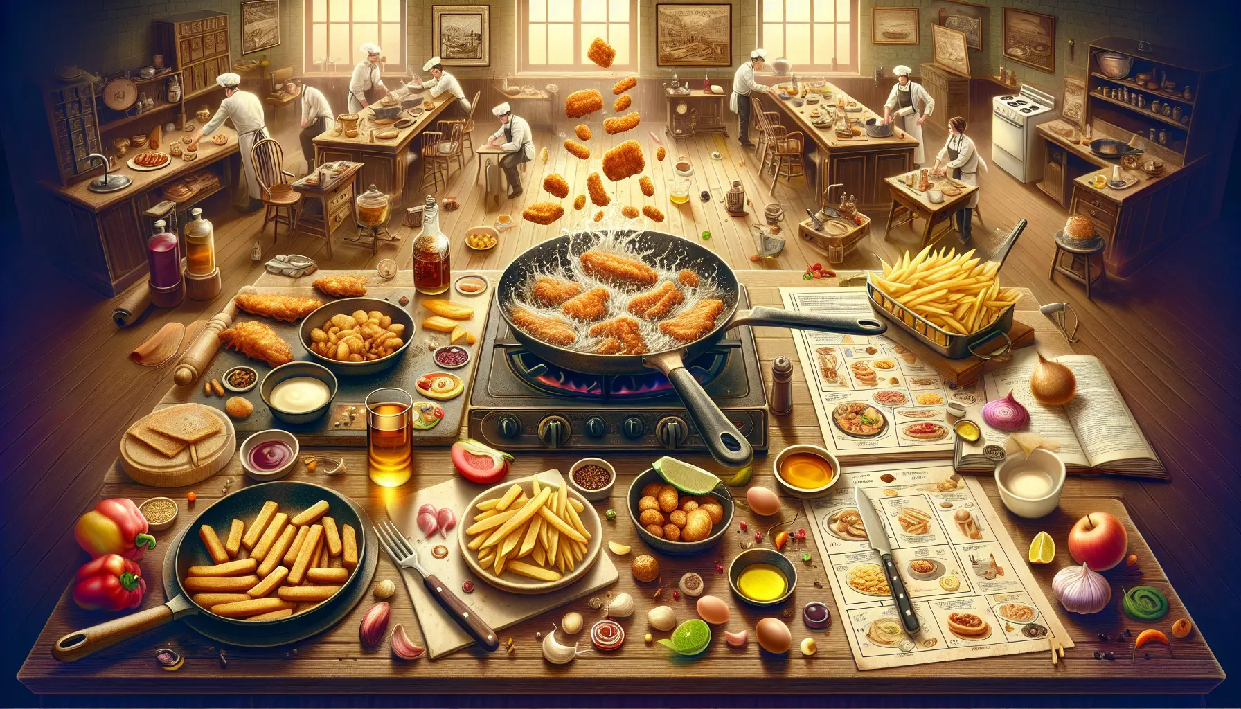 Piatto di fritto misto con pesce e verdure croccanti, servito su un tavolo rustico.