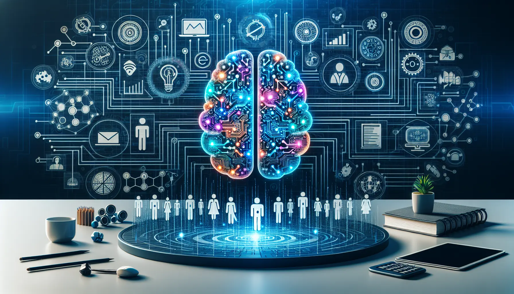 Un grafico che illustra l'impatto dell'intelligenza artificiale sul lavoro moderno, evidenziando le nuove professioni e le sfide etiche.