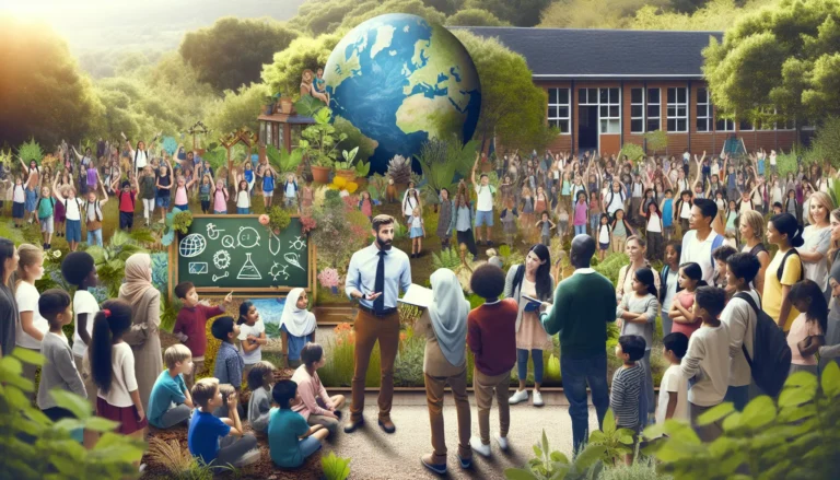 Giovani attivisti impegnati in attività di educazione ambientale all'aperto