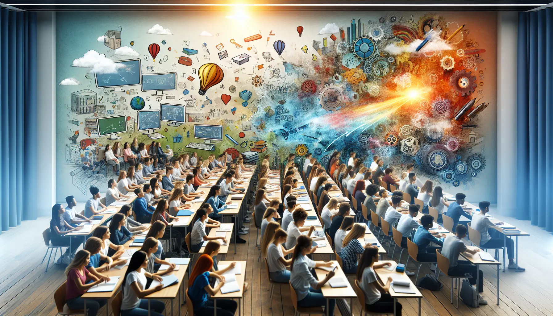 Insegnante che guida una discussione interattiva in classe con studenti coinvolti.