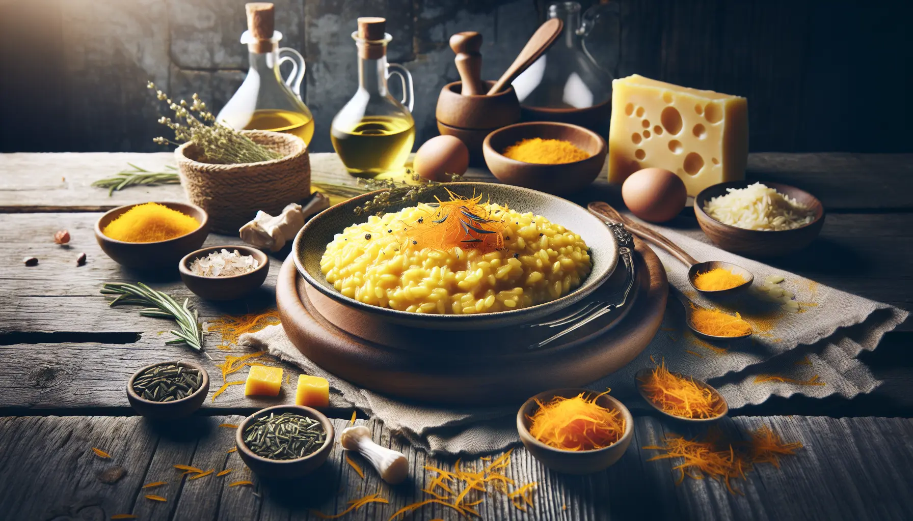 Un piatto di risotto alla milanese, con il suo caratteristico colore giallo e una spolverata di parmigiano.