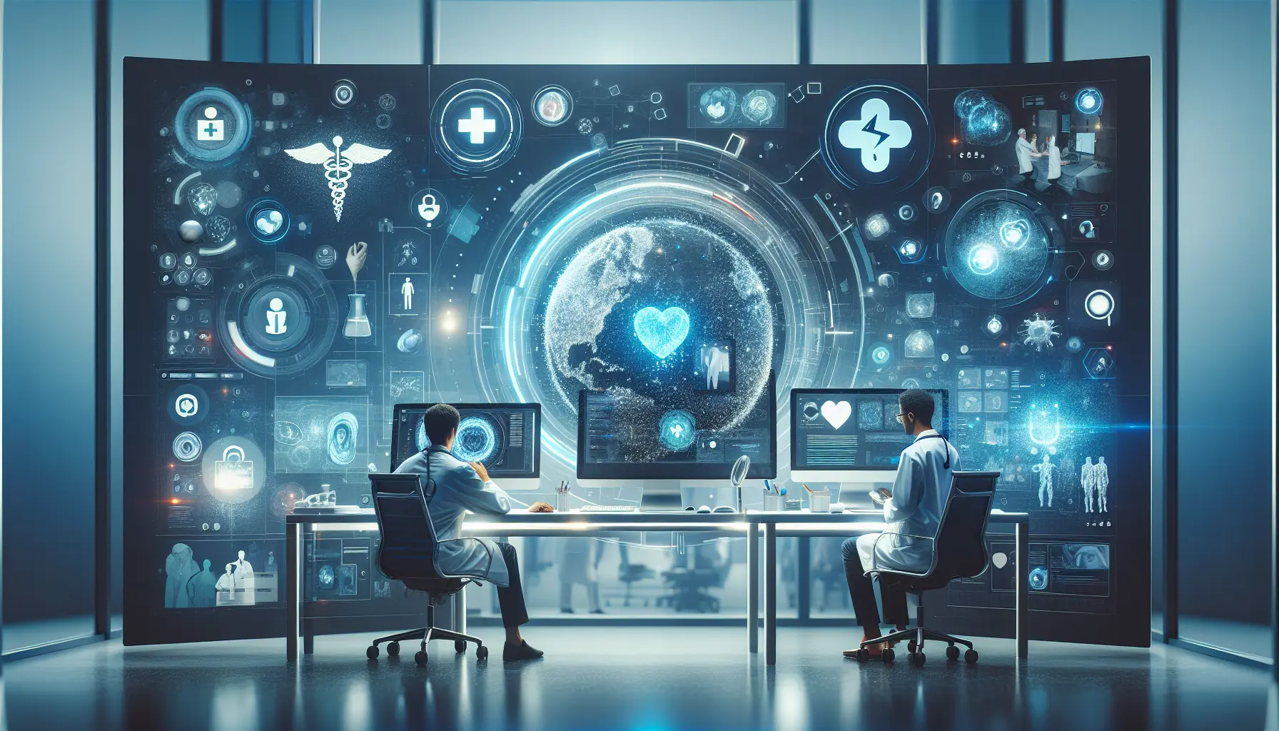 Un medico che utilizza un tablet per consultare un paziente in remoto, rappresentando l'innovazione digitale nella salute.