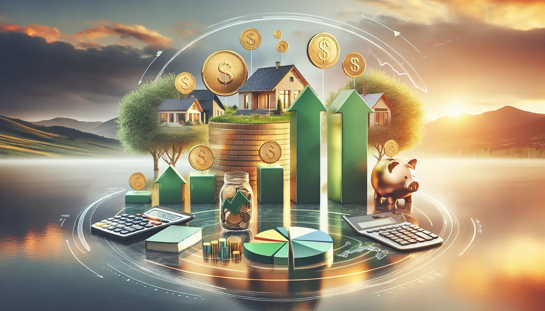 Un'immagine che rappresenta la libertà finanziaria attraverso l'investimento, con simboli di denaro e crescita personale.