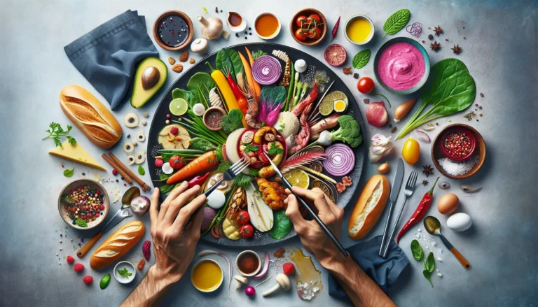 Un piatto artisticamente presentato con colori vivaci e ingredienti freschi, rappresentando l'arte culinaria.