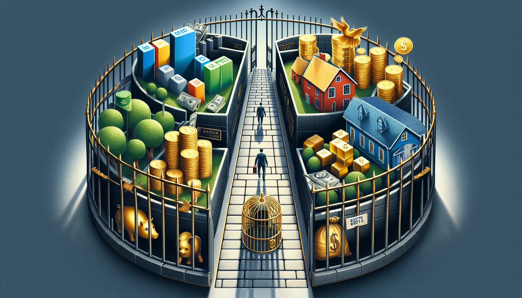 Un'immagine che rappresenta la diversificazione degli investimenti, con grafici e simboli finanziari.