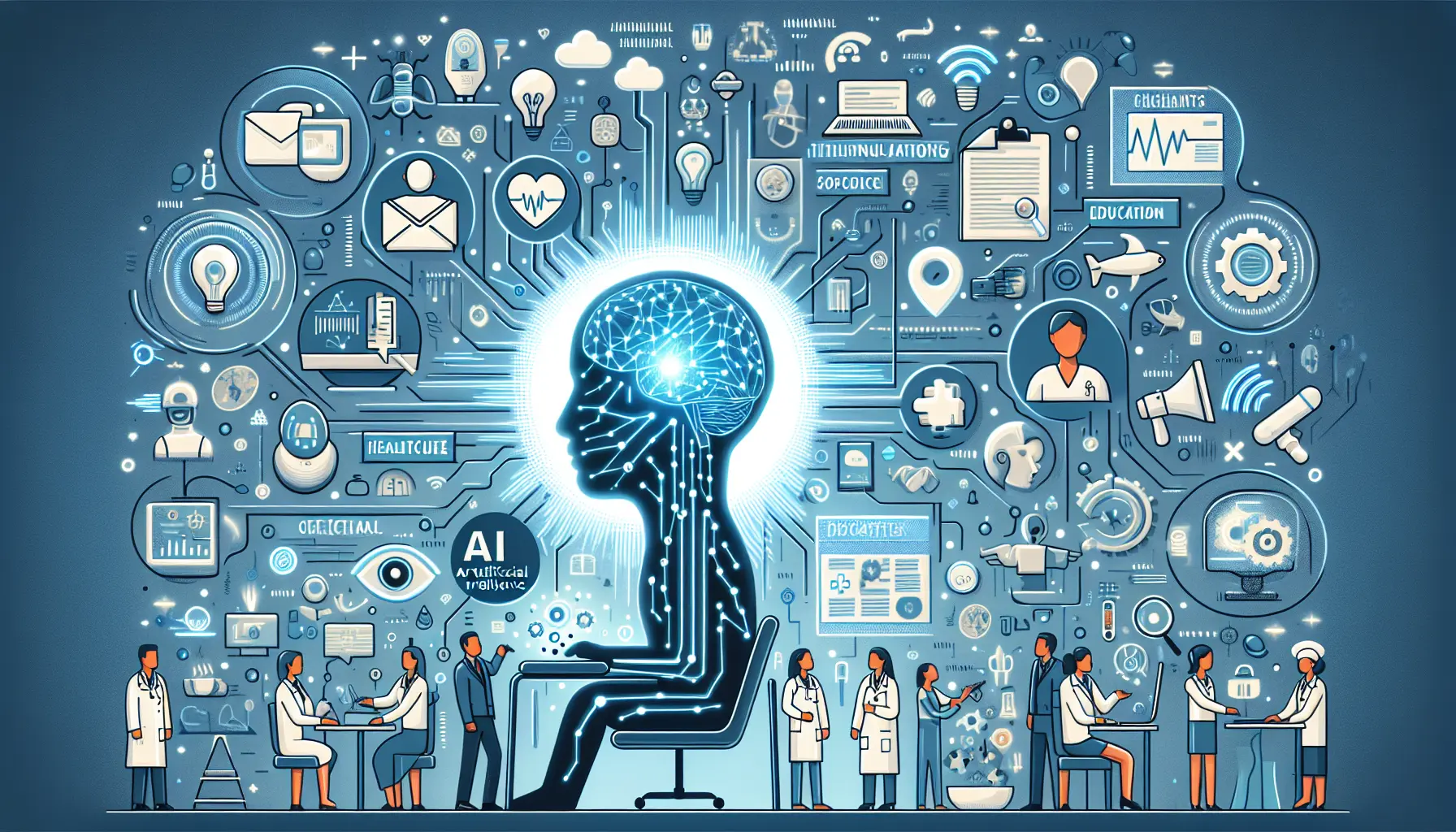 Un'immagine che rappresenta l'intelligenza artificiale in azione, con elementi tecnologici e innovativi che simboleggiano il futuro.