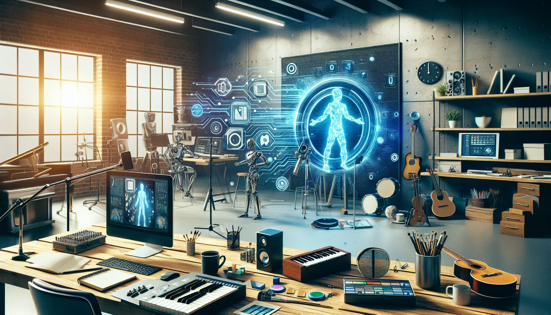 Un artista che utilizza strumenti di intelligenza artificiale per creare opere d'arte innovative.