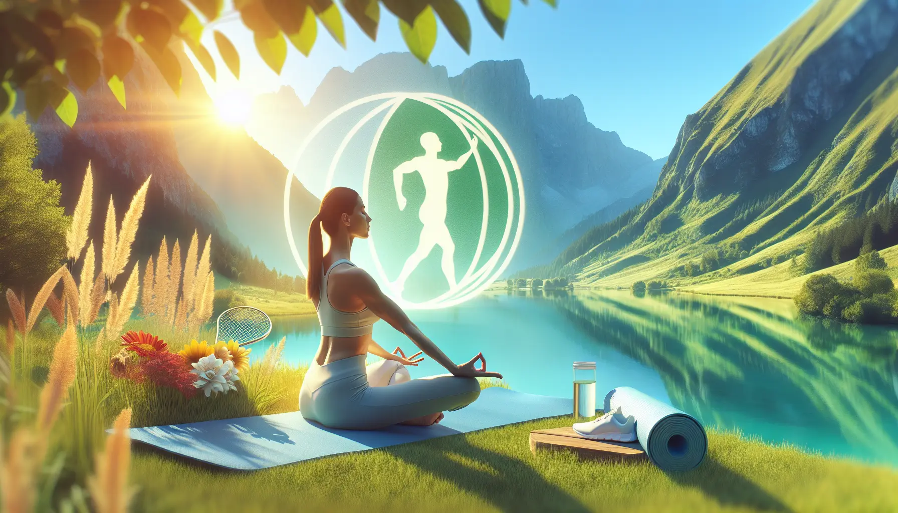 Un atleta che pratica yoga all'aperto, immerso nella natura, simbolo di positività e benessere.