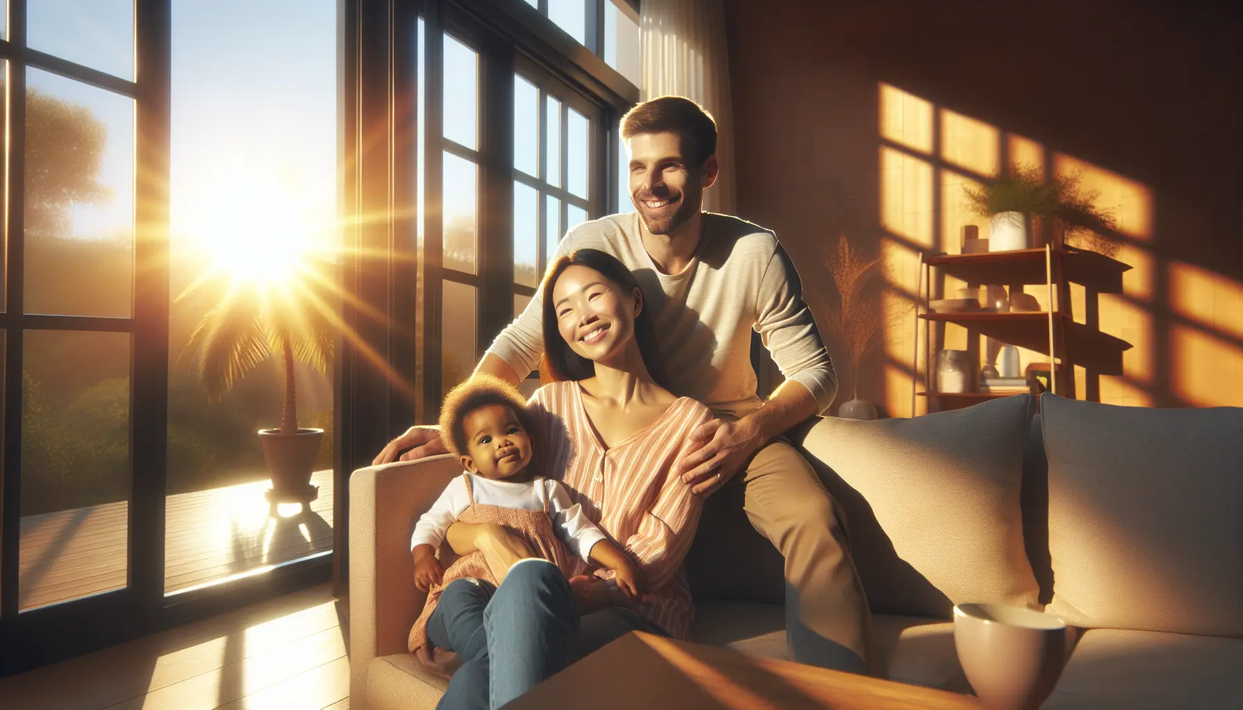 Una famiglia che trascorre del tempo all'aperto, godendo della luce naturale in un parco soleggiato.