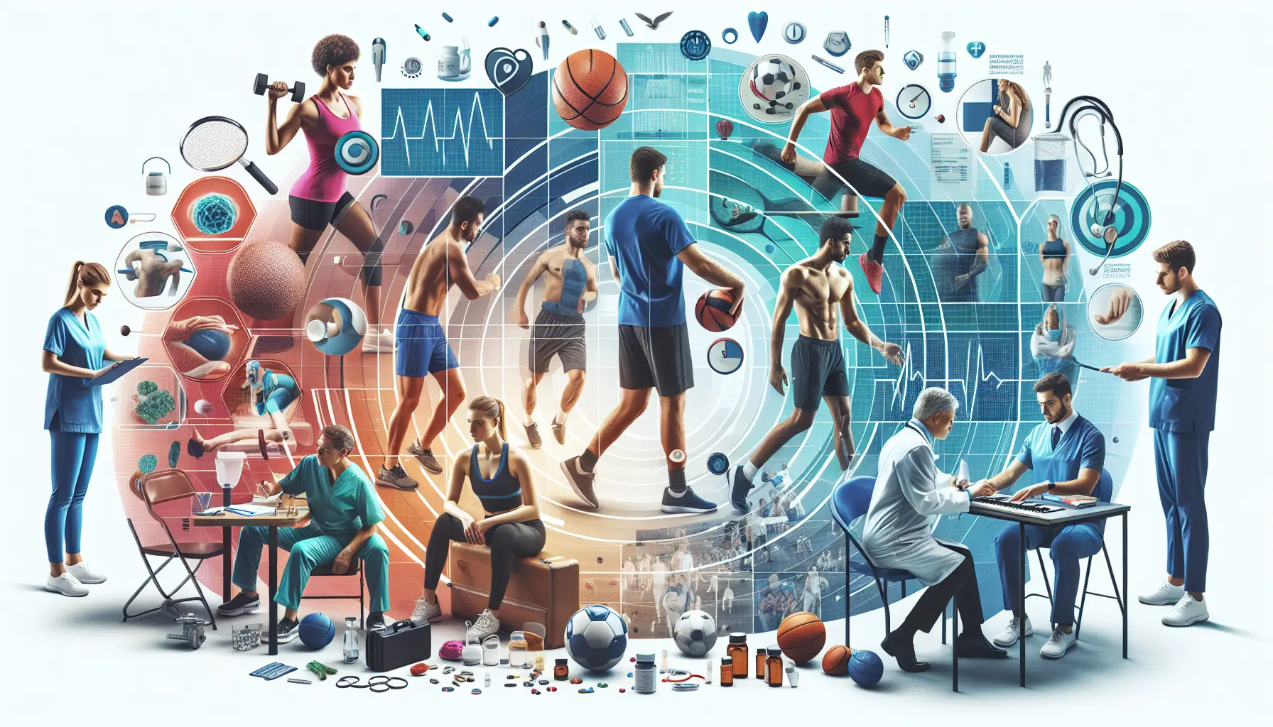 Un gruppo di sportivi amatoriali durante un controllo medico, sorridenti e motivati.