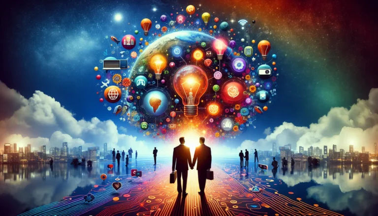 Un gruppo di persone che interagiscono tramite dispositivi digitali, rappresentando la connessione moderna.