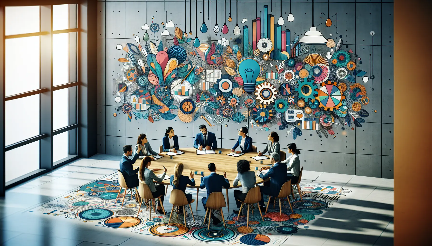 Un gruppo di professionisti che collaborano a un progetto, discutendo idee e strategie in un ambiente di apprendimento dinamico.