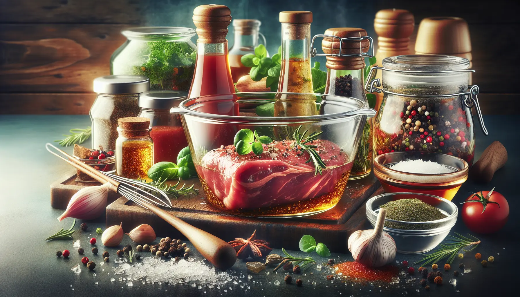 Varie marinature in ciotole con spezie fresche e ingredienti naturali
