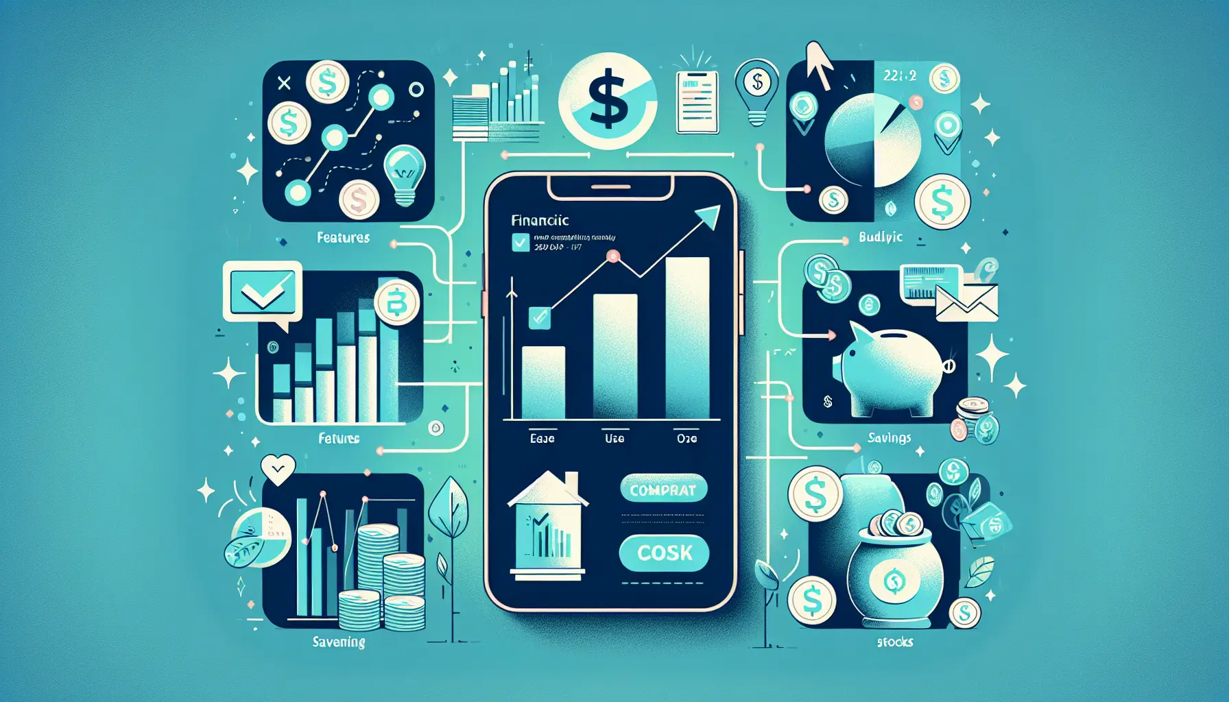 Schermata di un'app di gestione finanziaria con grafici e statistiche