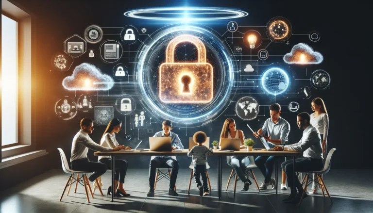 Un genitore guida il proprio figlio nella navigazione sicura online