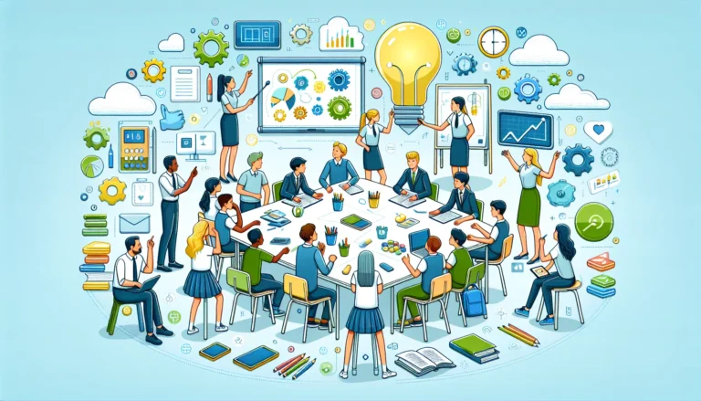 Studente che lavora in gruppo su un progetto, collaborando e comunicando attivamente.