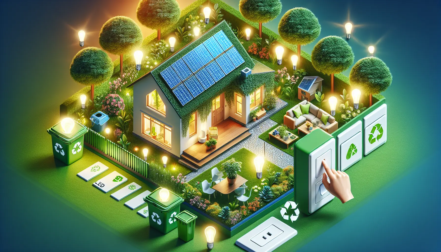 Giovane attivista che controlla il consumo energetico in casa, con lampadine LED e dispositivi intelligenti.