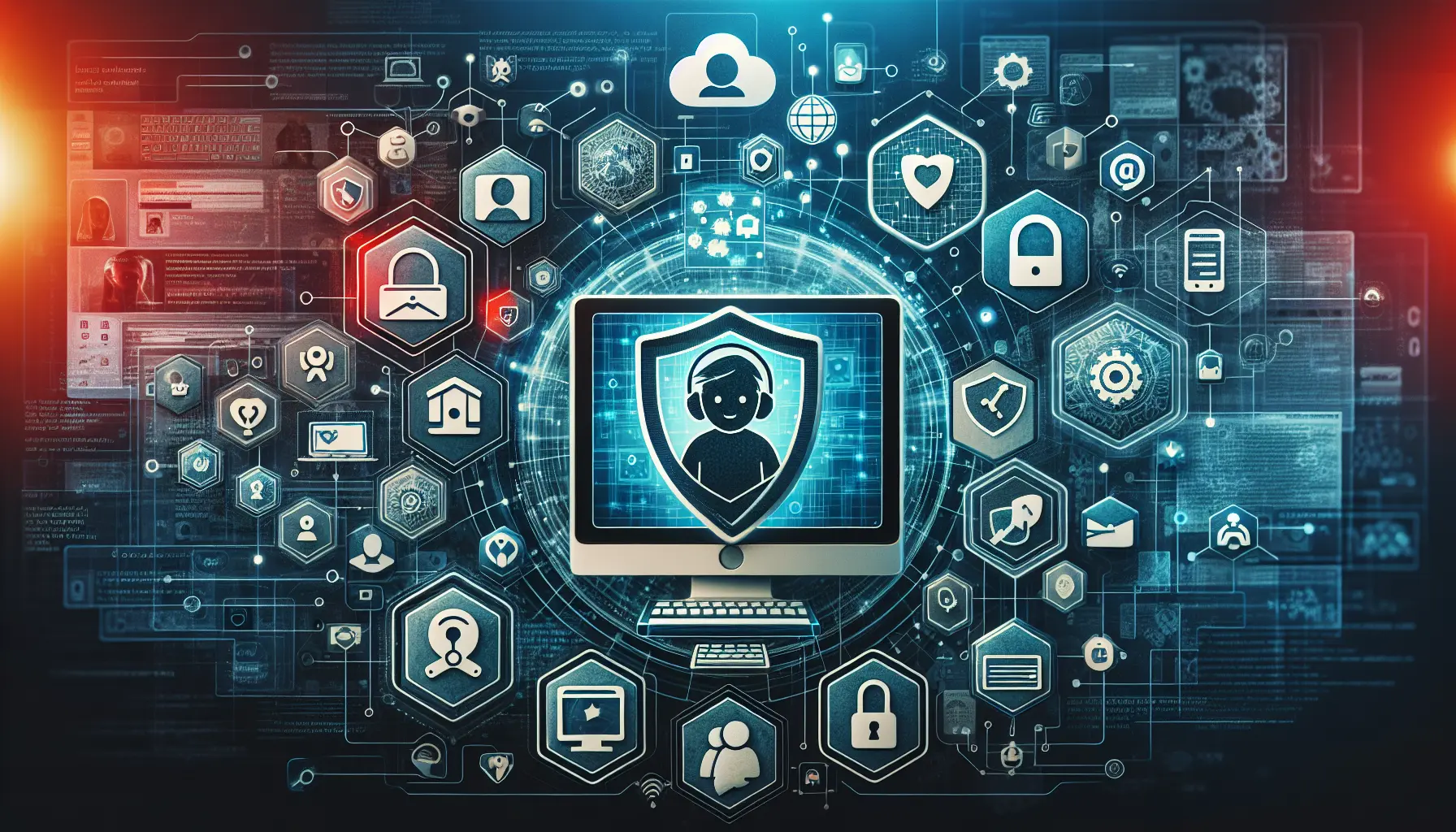 Un genitore che monitora l'attività online del proprio bambino su un tablet, con un'attenzione particolare alla privacy e alla sicurezza.