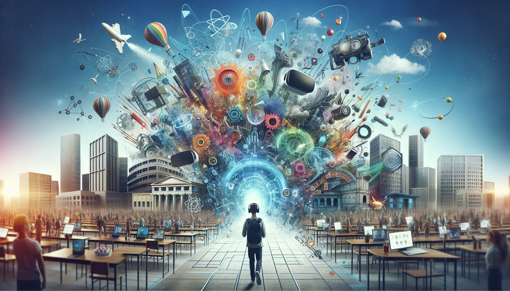 Un'illustrazione che rappresenta la realtà aumentata in un contesto educativo e artistico