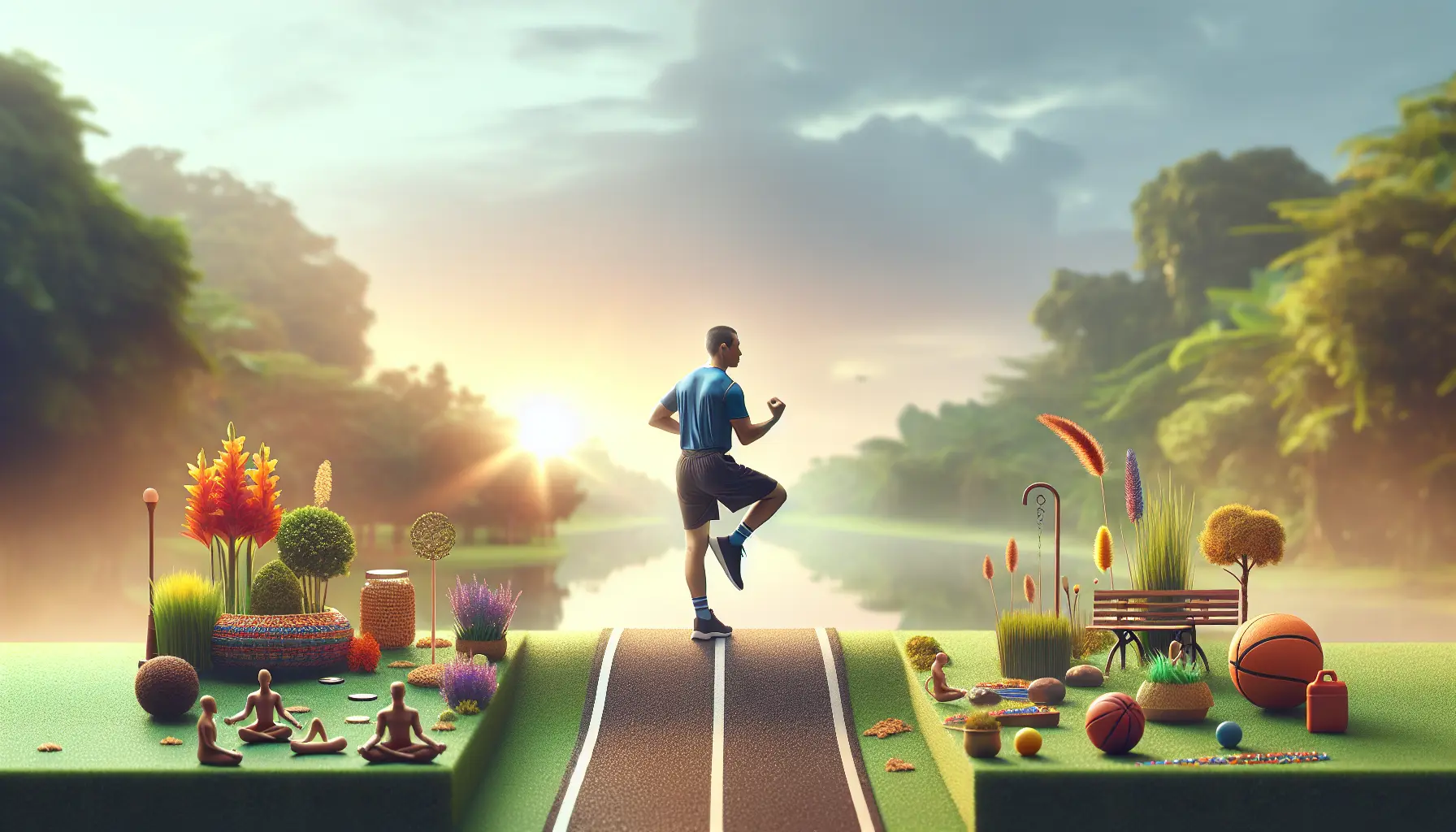 Una persona che pratica yoga all'aperto, circondata dalla natura, mentre si concentra sulla respirazione e sulla mindfulness.