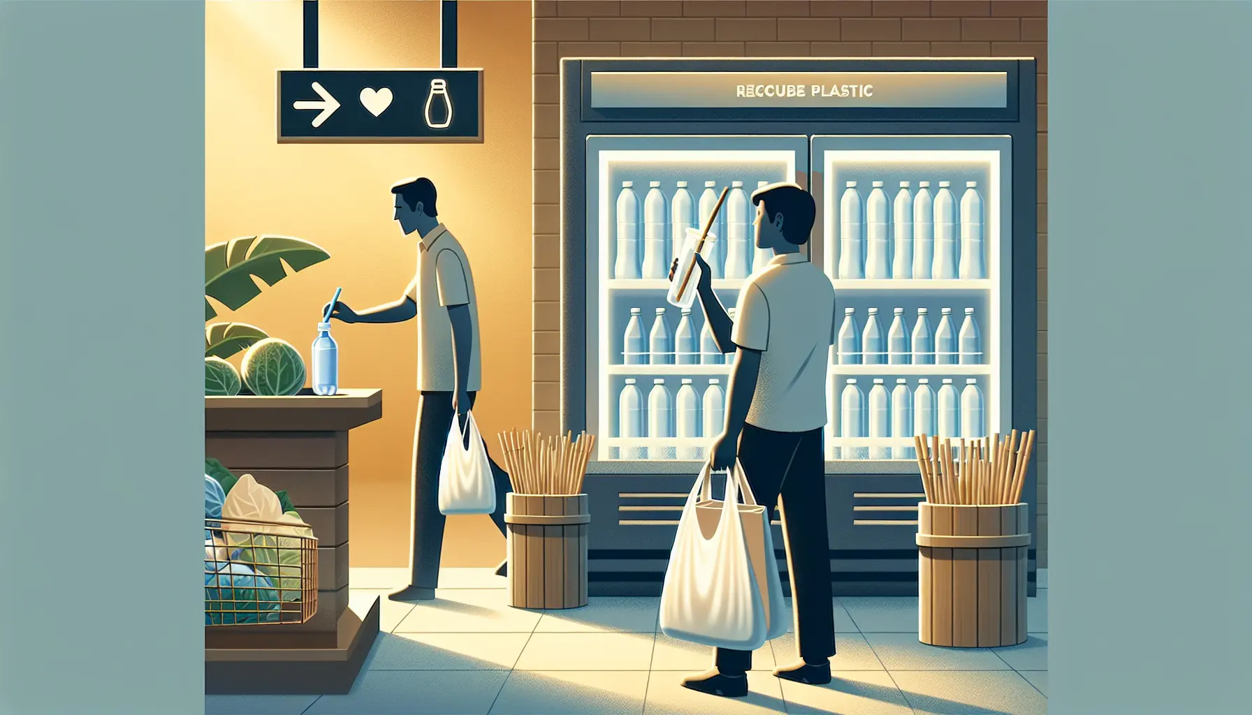 Borse riutilizzabili e contenitori in vetro su un tavolo, simbolo di vita sostenibile