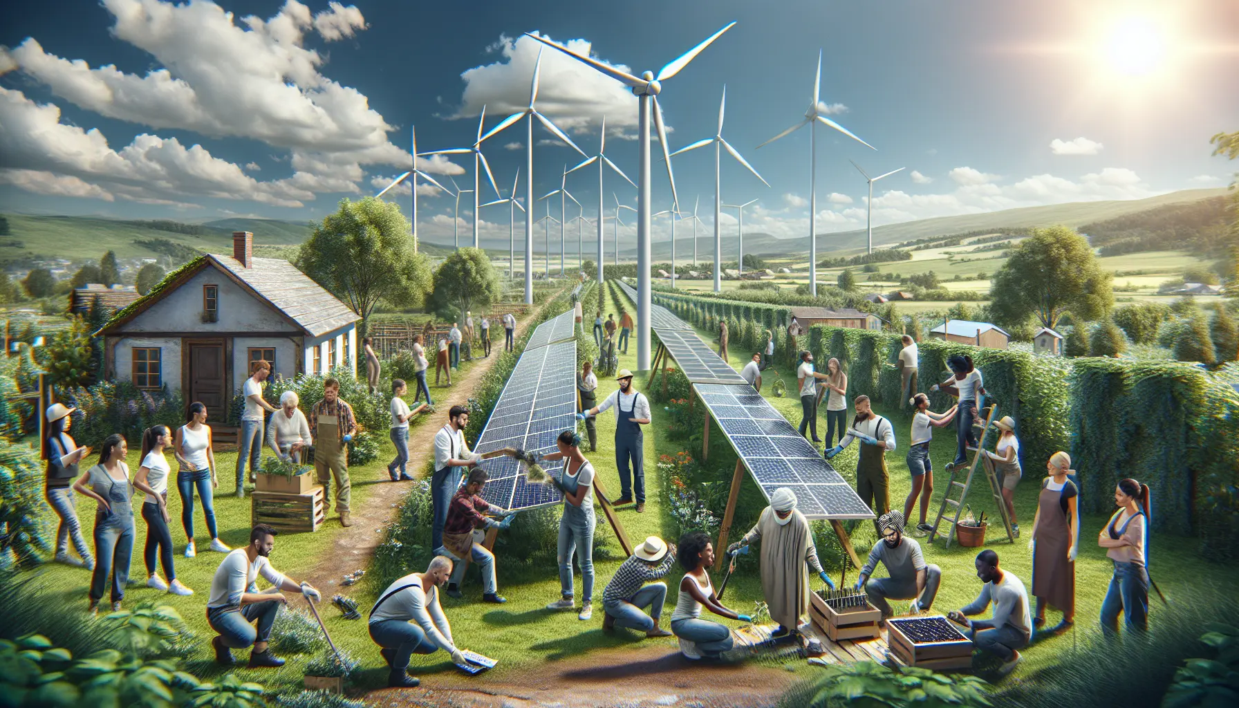 Una comunità che collabora per installare pannelli solari e promuovere l'energia sostenibile.