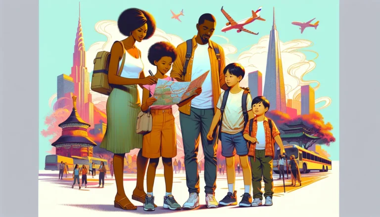 Una famiglia sorridente esplora una riserva naturale, creando ricordi indimenticabili durante un viaggio breve e avventuroso.