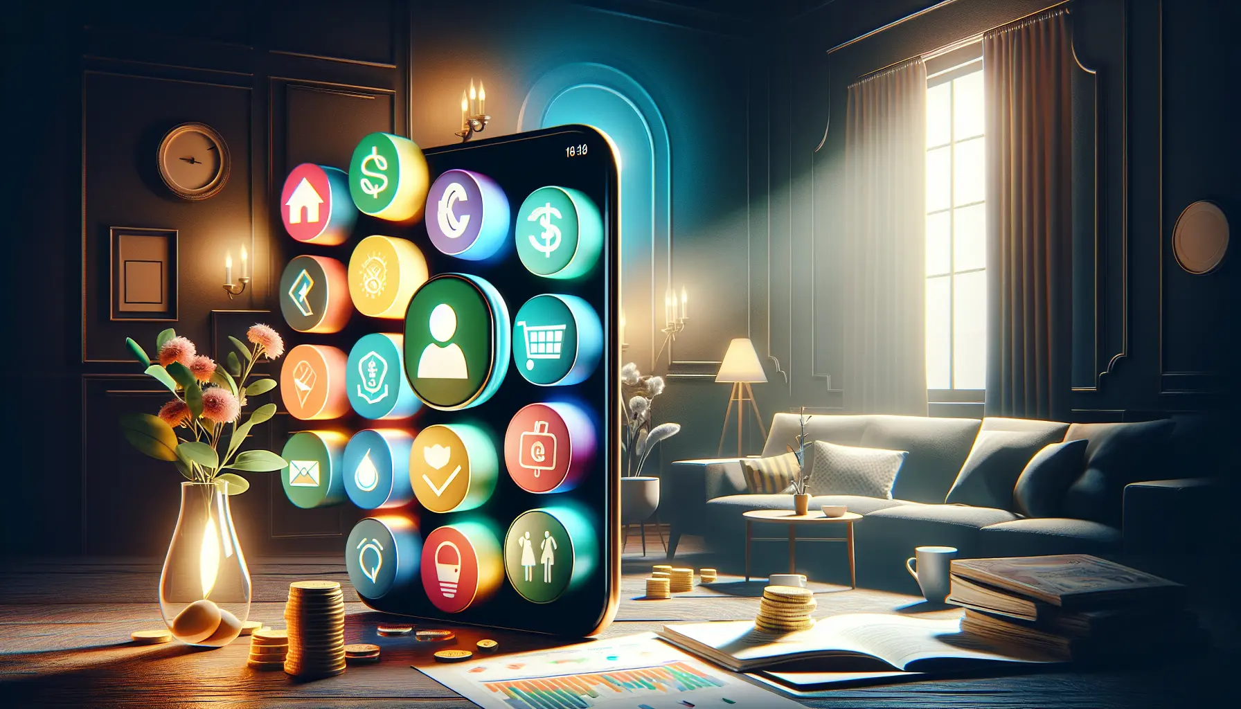 Un'immagine rappresentativa delle app di gestione finanziaria con grafici e smartphone.