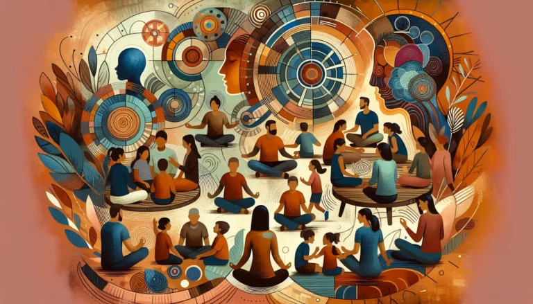 Un gruppo di bambini che partecipano a un'attività di educazione emotiva, mostrando espressioni di gioia e collaborazione.