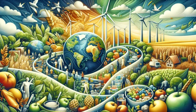 Una persona che fa giardinaggio in un orto urbano circondato da piante verdi e fiori colorati, simboleggiando il legame tra sostenibilità e salute.