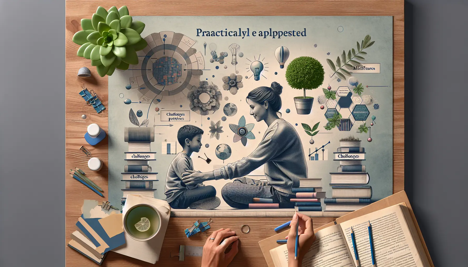 Studenti che studiano insieme in un ambiente sereno, praticando tecniche di mindfulness e organizzazione.