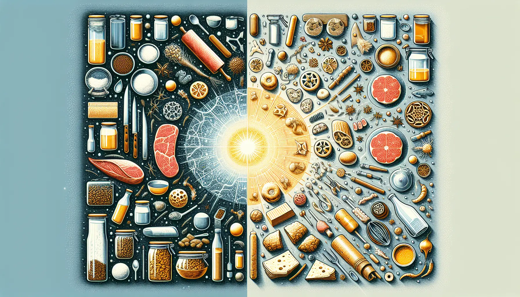 Varietà di alimenti conservati con metodi tradizionali e moderni