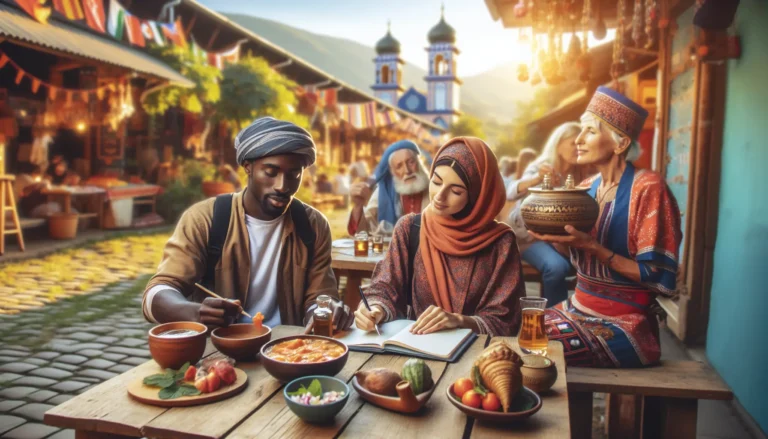 Viaggiatore che partecipa a un festival locale, immerso nella cultura e nelle tradizioni del luogo.