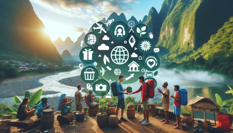 Un giovane viaggiatore che esplora una cultura locale, immerso in un mercato tradizionale.