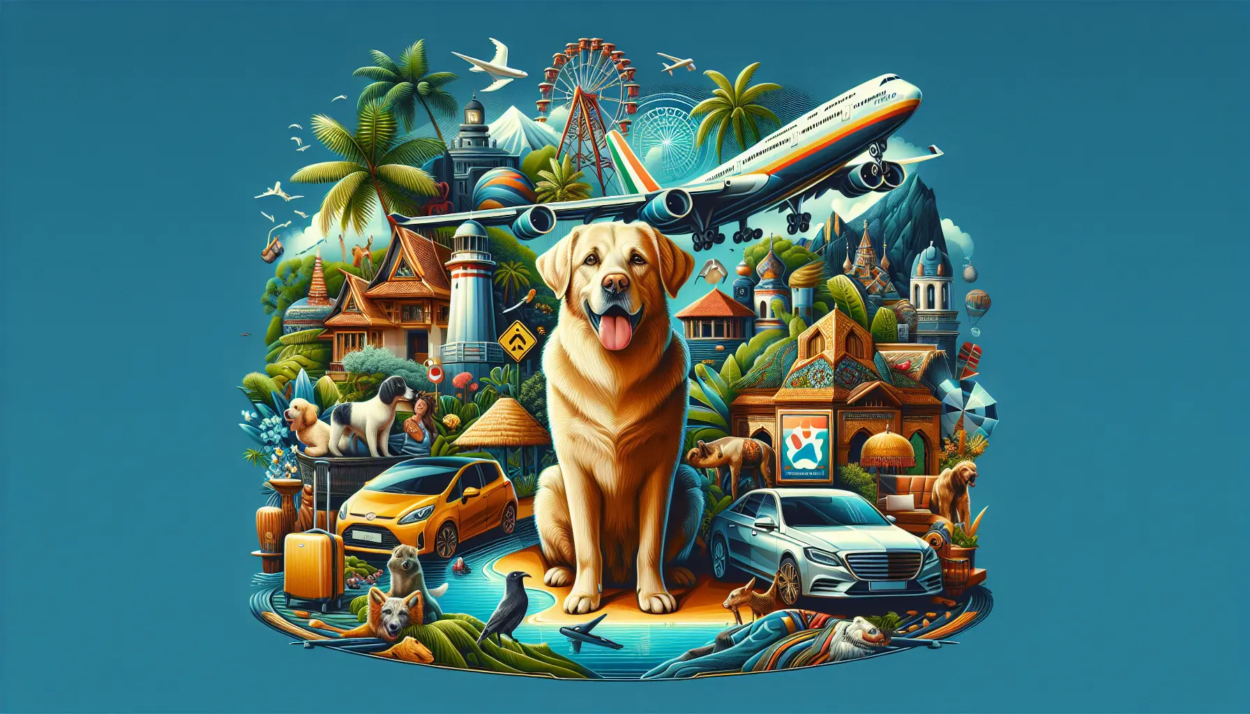 Un cane felice che esplora un parco durante un viaggio con il suo proprietario