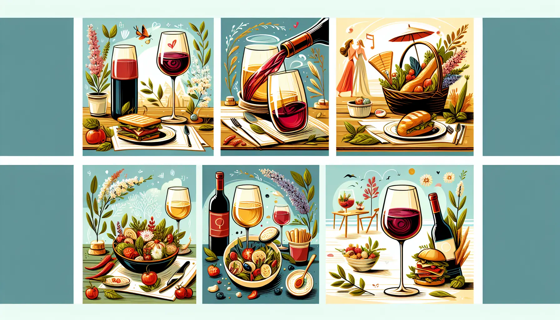 Tavolo imbandito con piatti colorati e bicchieri di vino in un ambiente accogliente e conviviale.