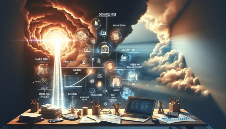 Un giovane che esamina il proprio bilancio familiare con un laptop e una calcolatrice, riflettendo sulle spese impreviste.