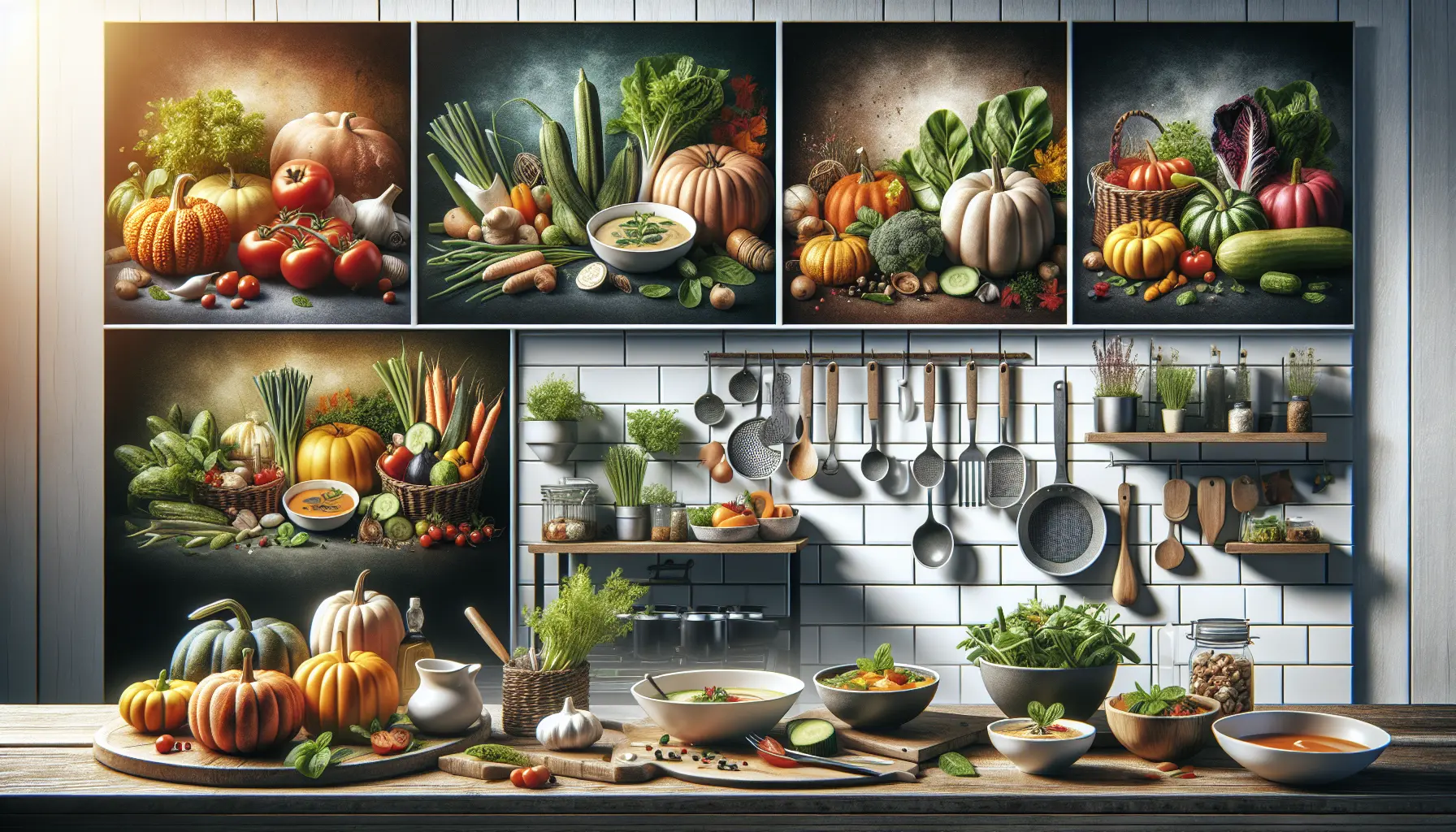 Un assortimento di frutta e verdura di stagione freschi e colorati, pronti per essere cucinati.
