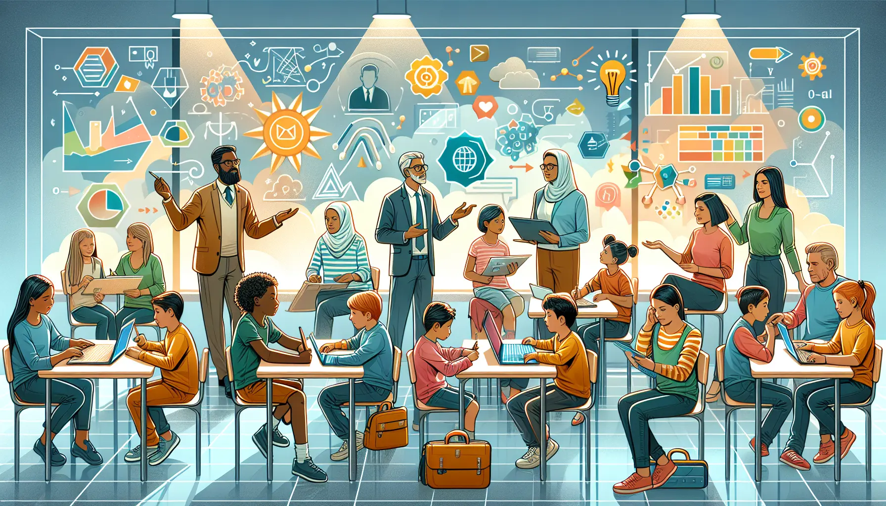 Un gruppo di giovani che collaborano a un progetto, illustrando l'importanza delle competenze trasversali nel lavoro di squadra.