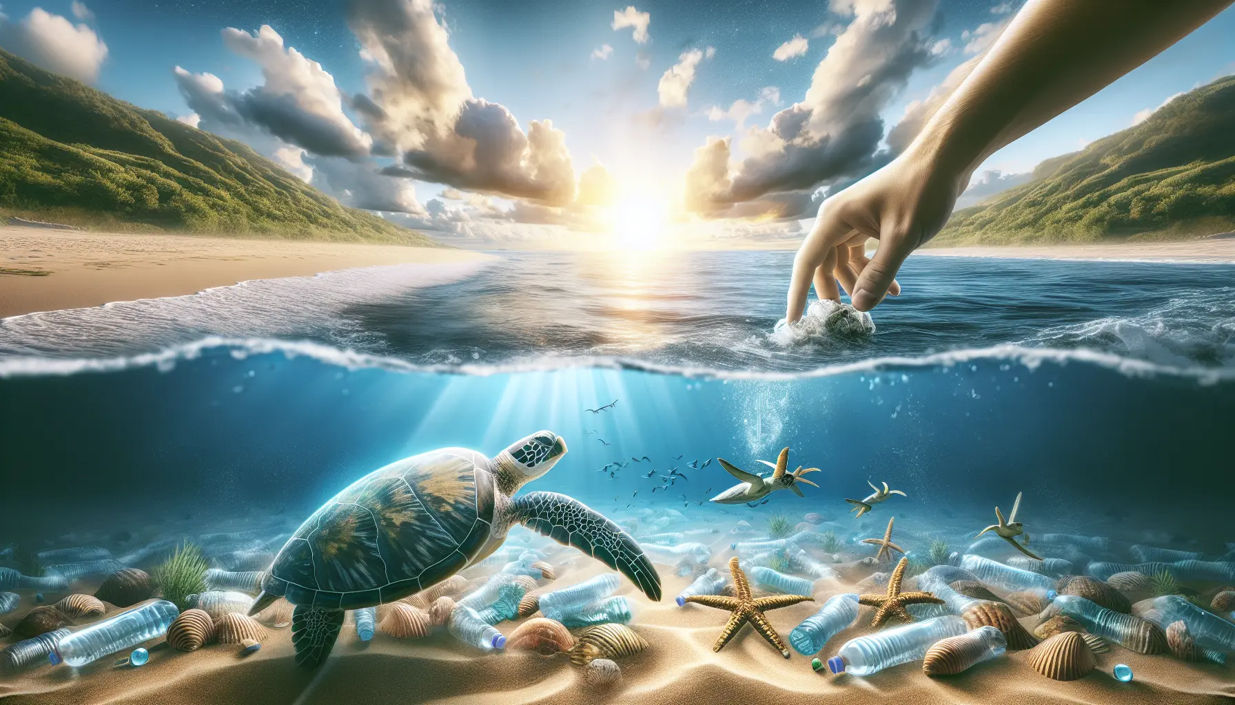 Un'immagine che rappresenta la bellezza degli oceani, con coralli colorati e pesci che nuotano in un ambiente marino sano.