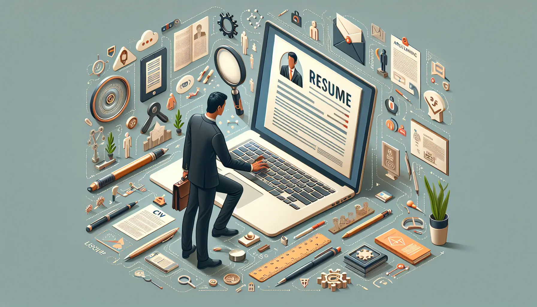 Un professionista che lavora al computer, creando un curriculum vitae efficace