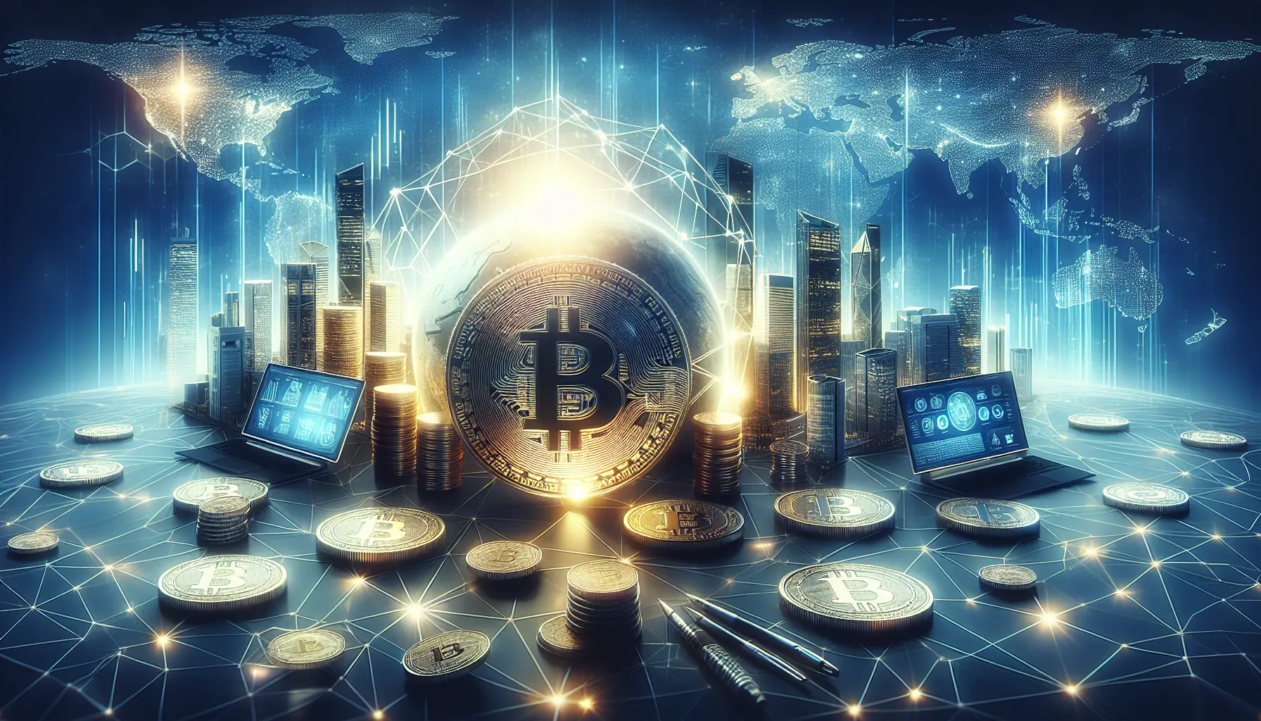 Rappresentazione visiva delle criptovalute emergenti con grafici e simboli digitali.