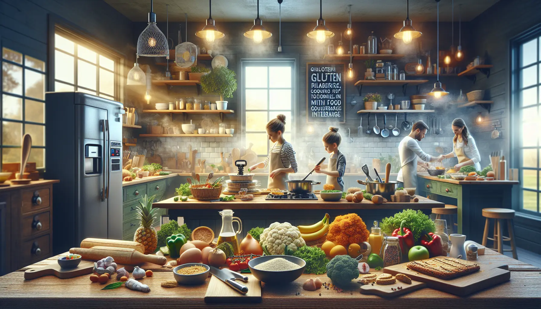 Piatto colorato di pasta di riso con verdure fresche e pollo, rappresentante la cucina gluten-free.