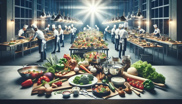 Un grande tavolo imbandito con piatti tradizionali pronti per essere serviti a un gruppo di persone.