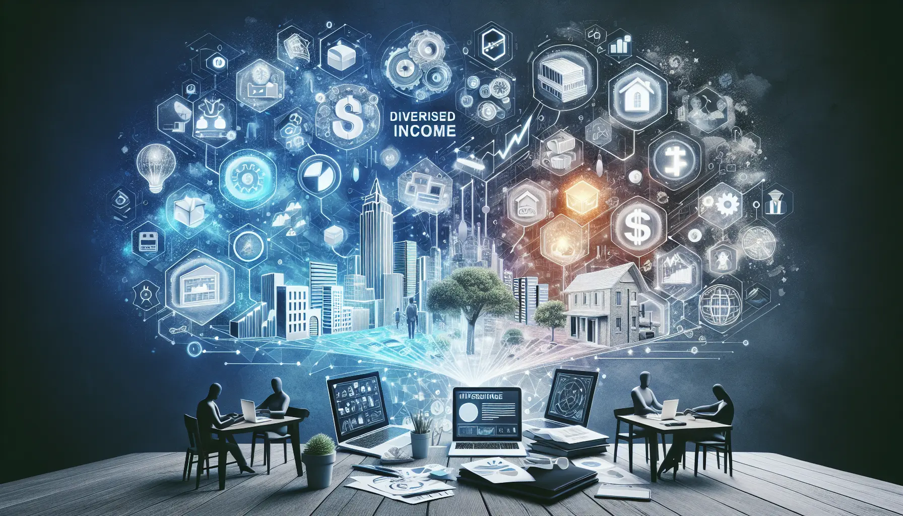 Persone che discutono strategie di diversificazione delle entrate in un ambiente professionale.