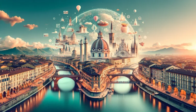 Panorama di Torino con il Monte dei Cappuccini sullo sfondo e il fiume Po che attraversa la città.