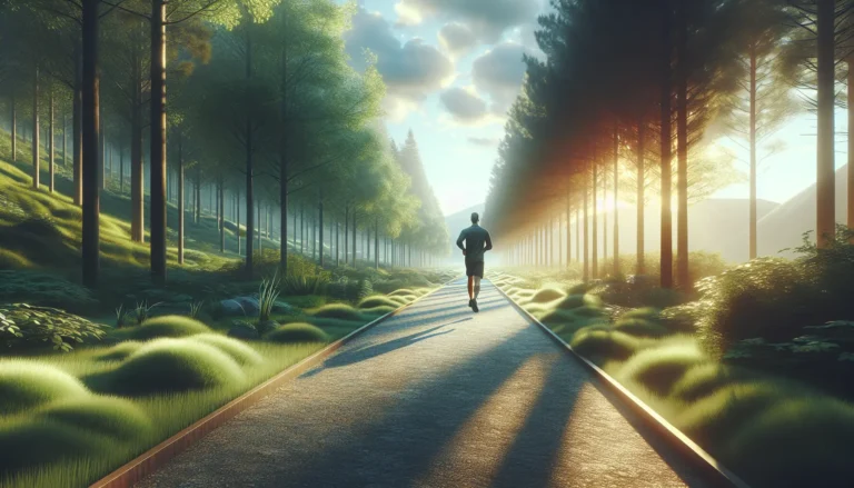 Una persona che cammina in un parco, godendo della natura e del benessere fisico e mentale.