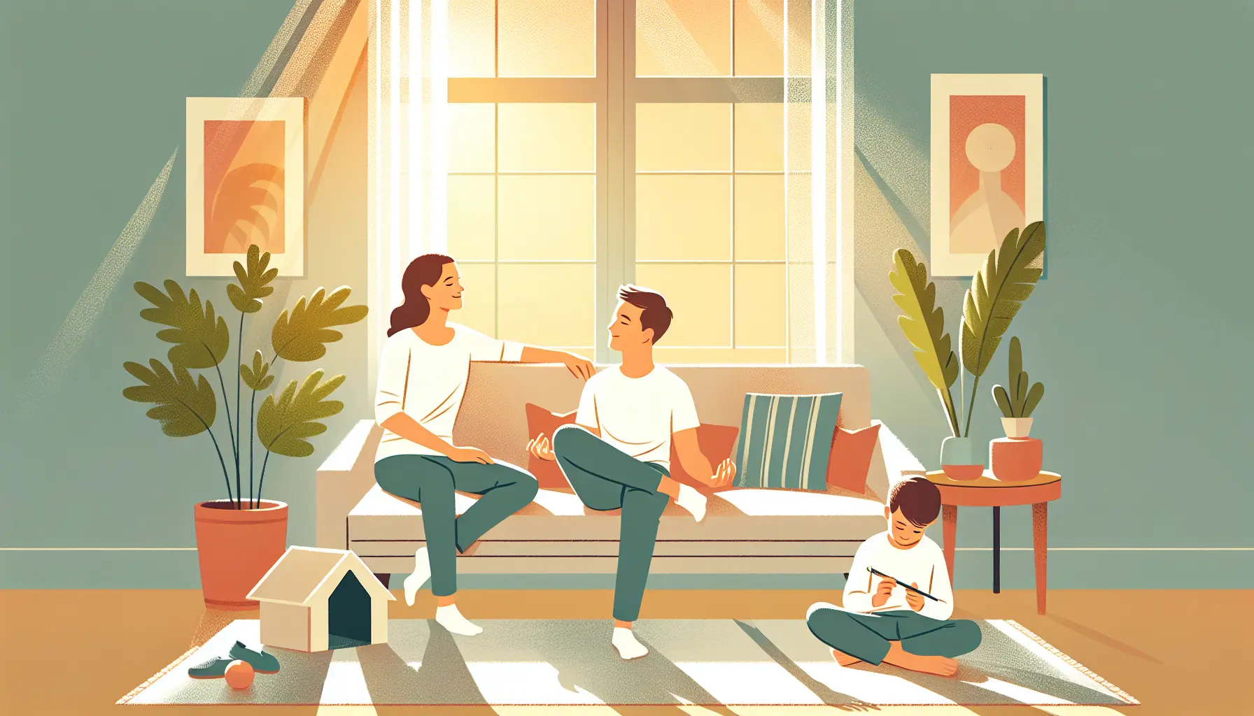 Una famiglia che si gode la luce naturale in un ambiente luminoso e accogliente